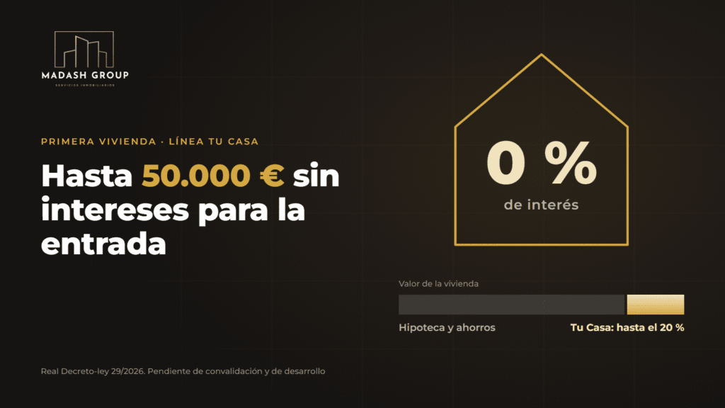 Ilustración de una casa con el texto 0 % de interés y una barra que muestra hasta el 20 % del valor de la vivienda